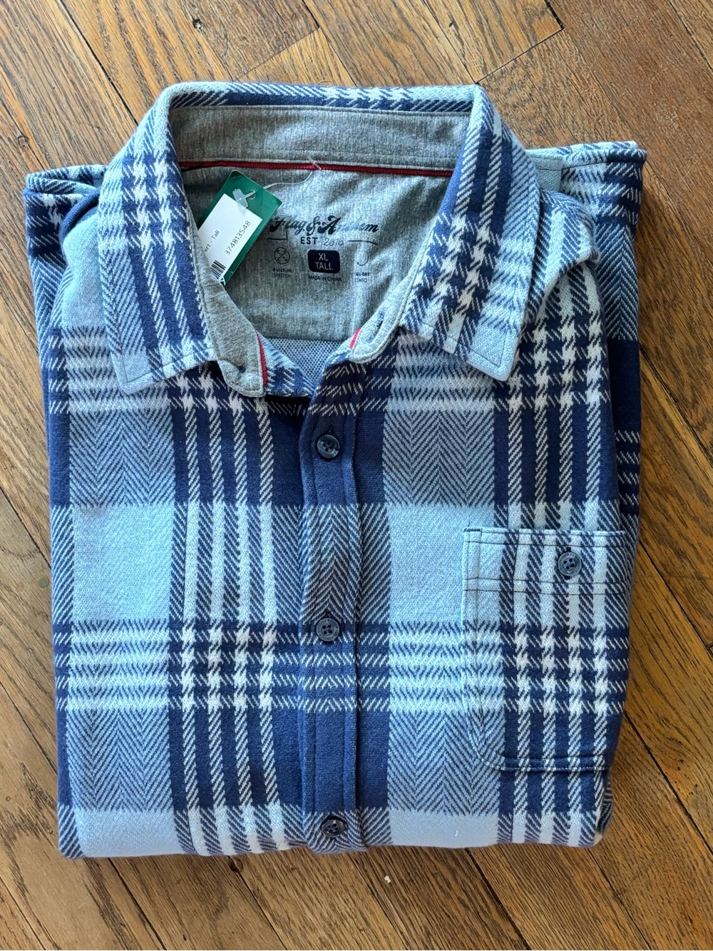 Men's Blue Plaid Button-Up Shirt - XL Tall